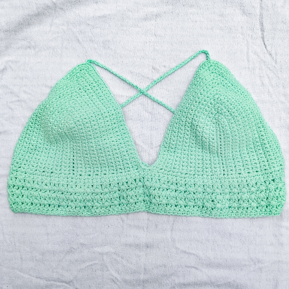 Handmade Crochet Bikini Top – Mint Green – Size Large